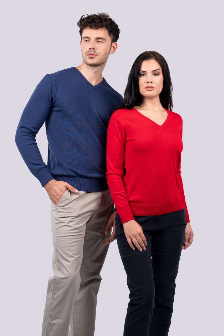 LE951 WOMEN’S V-NECK FINE GAUGE COTTON PULLOVER - Obrázek 3