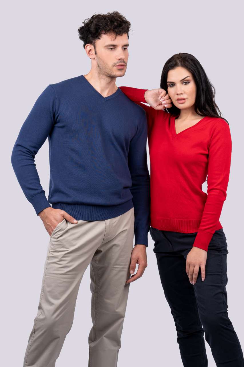 LE951 WOMEN’S V-NECK FINE GAUGE COTTON PULLOVER - Obrázek 4